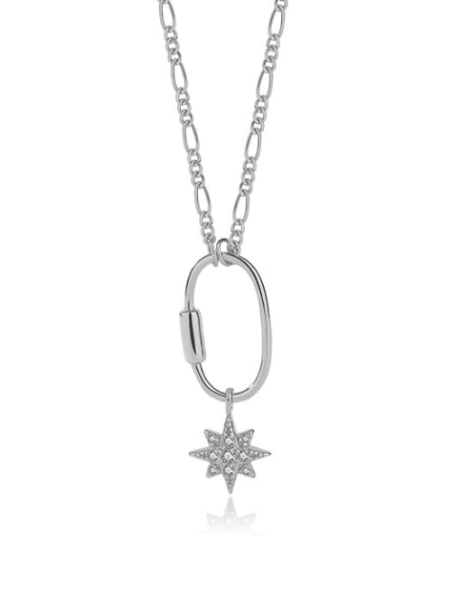 A2856 Platinum 925 Sterling Silver Cubic Zirconia Star Dainty Necklace