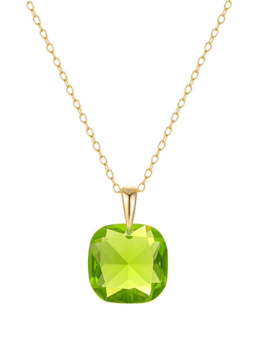 Gold +Green 925 Sterling Silver Glass Stone Square Minimalist Necklace