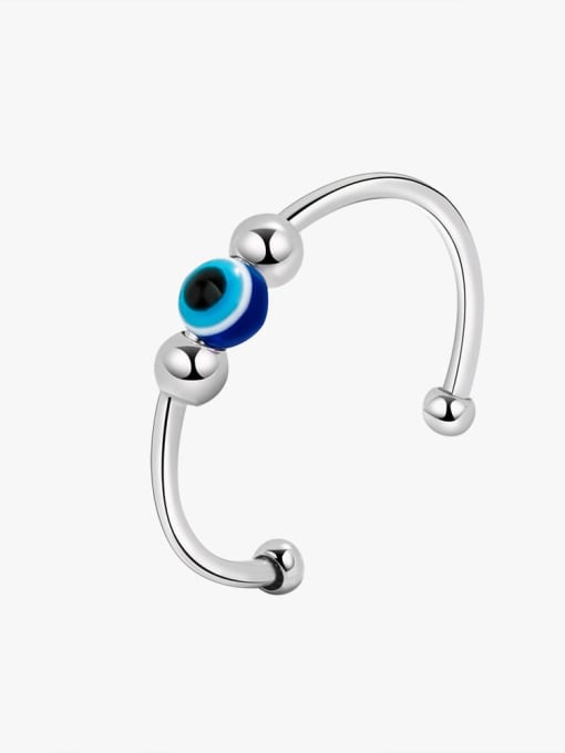 Platinum (PNJ513)1.2g 925 Sterling Silver Enamel Evil Eye Cute  Can Be Rotated Band Ring