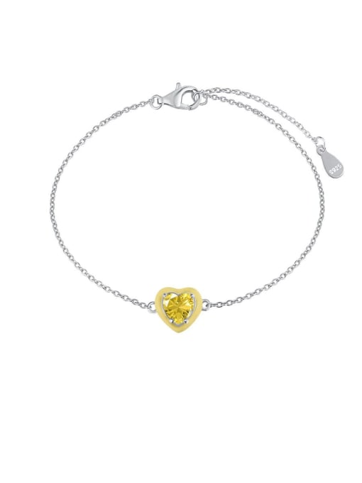 DY150166 S W YE 925 Sterling Silver 5A Cubic Zirconia Heart Minimalist Link Bracelet