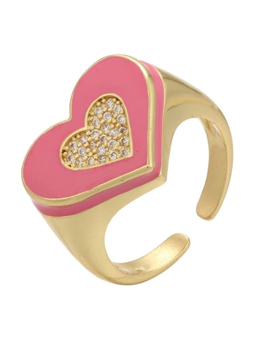 red Brass Enamel Rhinestone Heart Trend Band Ring