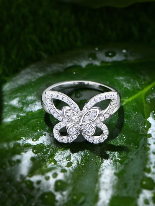 A&T Jewelry 925 Sterling Silver Cubic Zirconia Butterfly Minimalist Band Ring 2