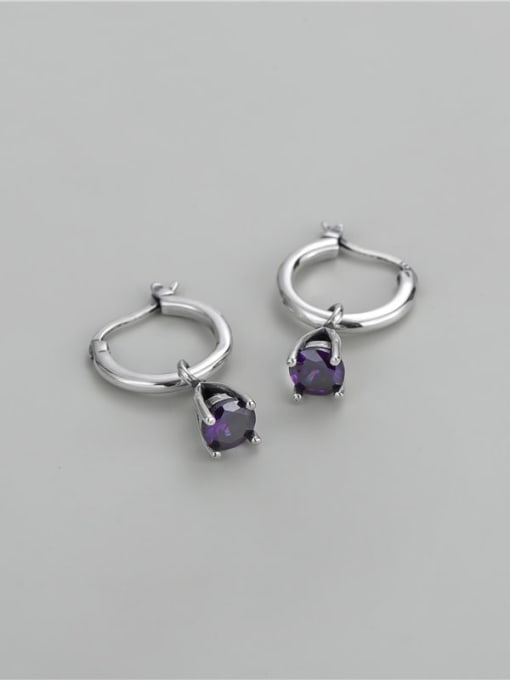 purple 925 Sterling Silver Cubic Zirconia Irregular Vintage Huggie Earring