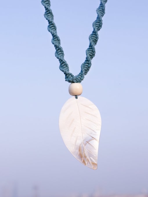 JMI Shell White Cotton Rope  Leaf  Hand-Woven   Long Strand Necklace 1