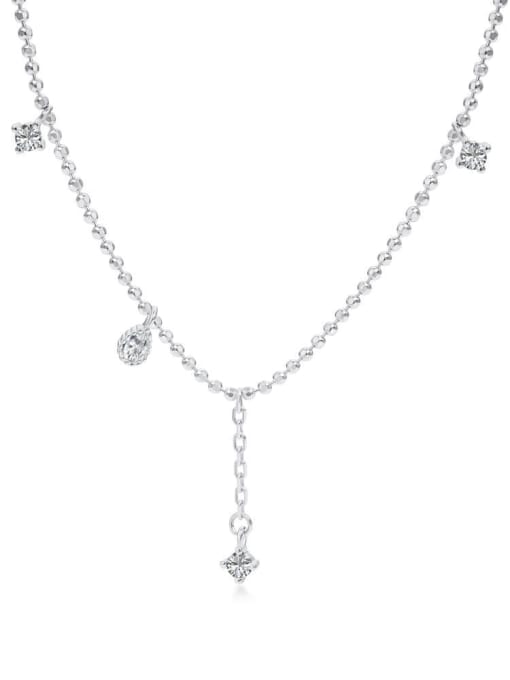 YC190184 S S WH 925 Sterling Silver Cubic Zirconia Tassel Minimalist Lariat Necklace
