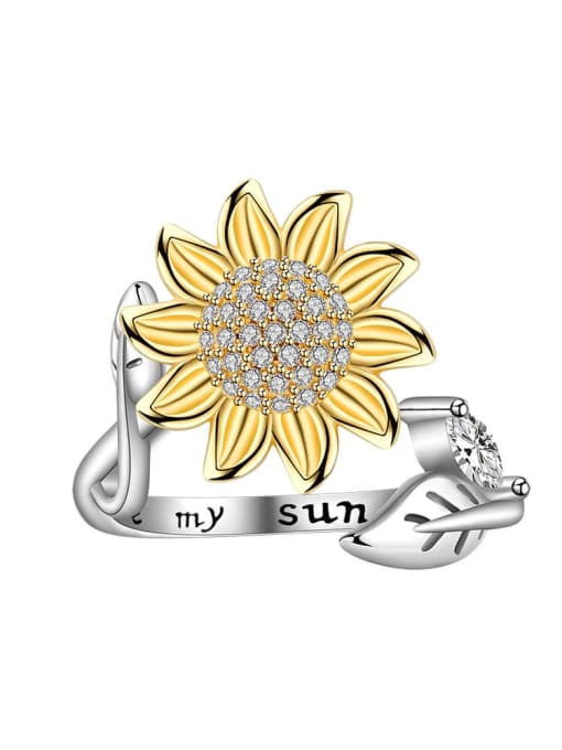 PNJ-Silver 925 Sterling Silver Cubic Zirconia Flower Cute Rotate Lettering  Band Ring 3