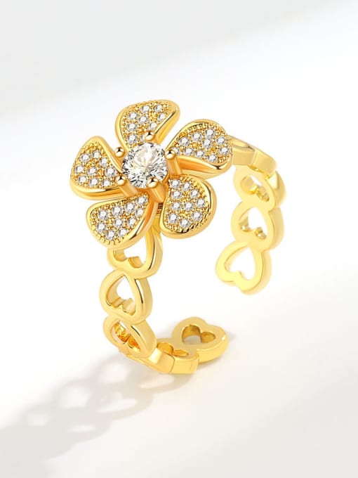 18K gold 925 Sterling Silver Cubic Zirconia  Rotate Flower Cute Band Ring