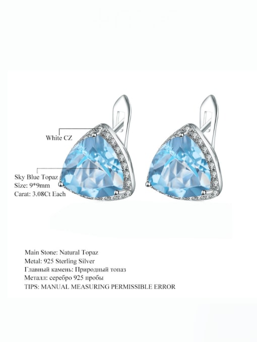 ZXI-SILVER JEWELRY 925 Sterling Silver Swiss Blue Topaz Triangle Luxury Stud Earring 1