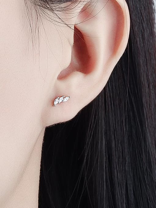 PNJ-Silver 925 Sterling Silver Cubic Zirconia Geometric Minimalist Stud Earring 1
