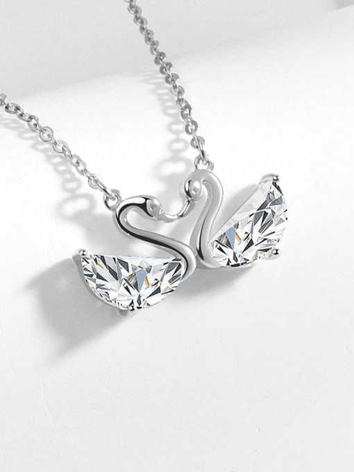 Platinum 925 Sterling Silver Cubic Zirconia Swan Minimalist Necklace
