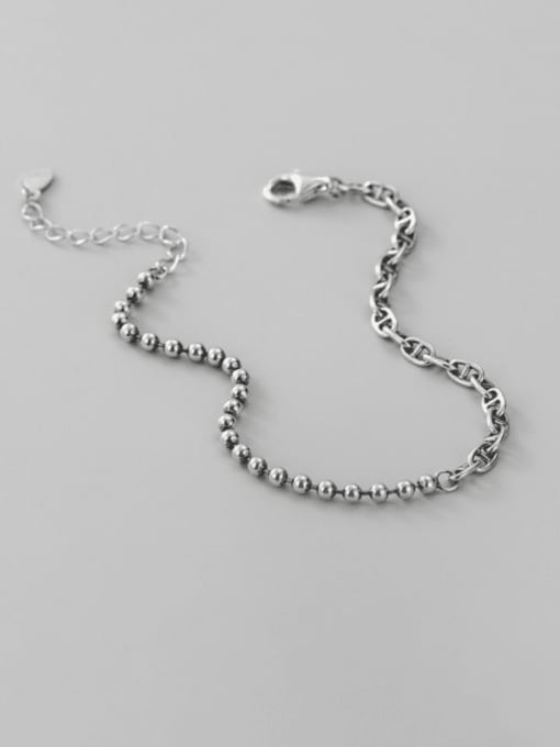 ARTTI 925 Sterling Silver Asymmetric Hollow Geometric chain Vintage Beaded Bracelet 0