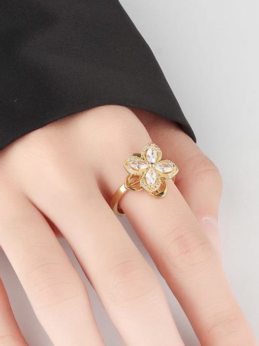 PNJ-Silver 925 Sterling Silver Cubic Zirconia Flower Vintage  Can Be Rotated  Band Ring 1