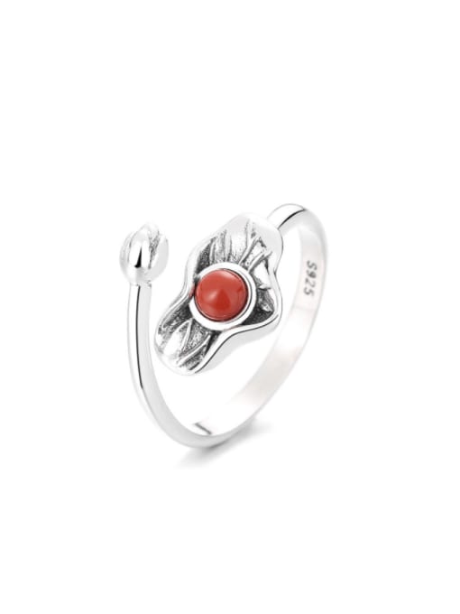 TAIS 925 Sterling Silver Carnelian Flower Vintage Band Ring 3