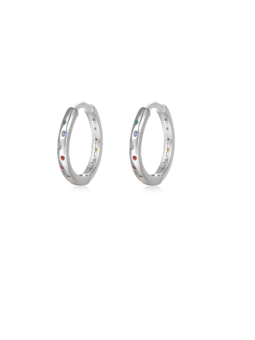 E2525 platinum 925 Sterling Silver Cubic Zirconia Geometric Minimalist Huggie Earring
