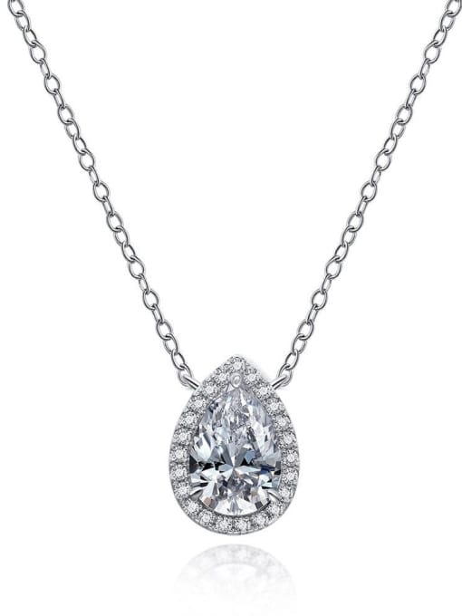 A&T Jewelry 925 Sterling Silver High Carbon Diamond Water Drop Dainty Necklace