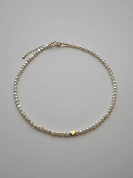 W.BEADS Titanium Steel Imitation Pearl Heart Bohemia  Handmade Beaded Necklace