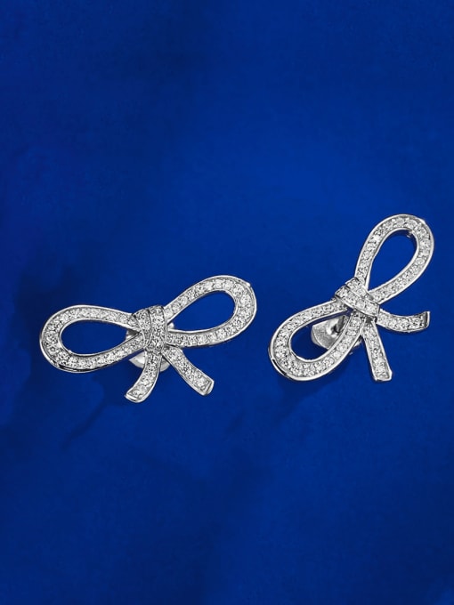M&J 925 Sterling Silver Cubic Zirconia Bowknot Luxury Cluster Earring 0