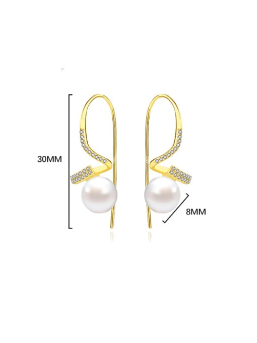YUANFAN 925 Sterling Silver Imitation Pearl Geometric Minimalist Hook Earring 3