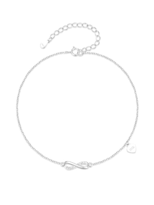 Silver 925 Sterling Silver Cubic Zirconia  Minimalist Number 8 Anklet