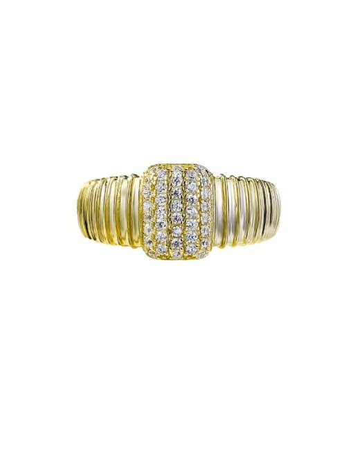 R921 Gold 925 Sterling Silver Cubic Zirconia Geometric Vintage Band Ring