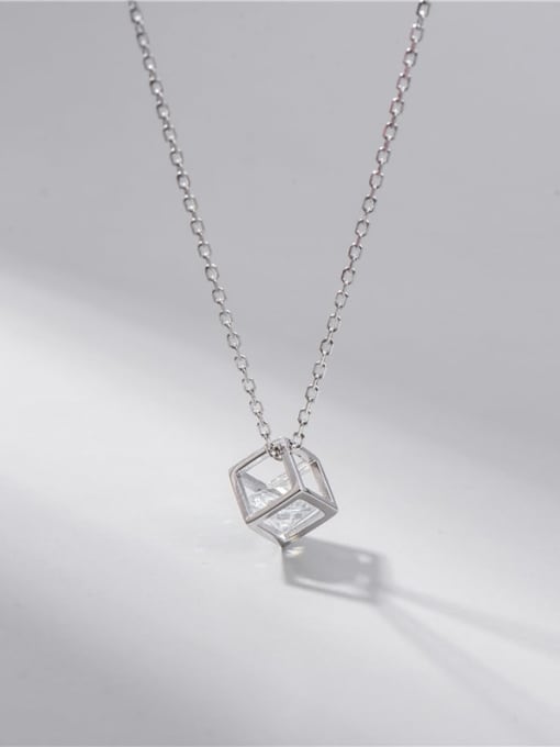 Single diamond cube Necklace 925 Sterling Silver Cubic Zirconia Minimalist Square Earring and Necklace Set