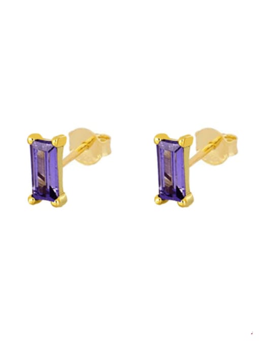 Golden +Purple Diamond 925 Sterling Silver Cubic Zirconia Geometric Dainty Stud Earring