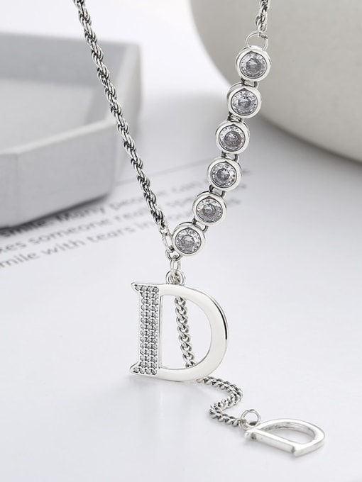 TAIS 925 Sterling Silver Cubic Zirconia Letter Vintage Tassel Necklace 2