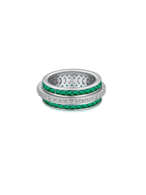 Platinum +Green DY120930 S W WG 925 Sterling Silver Cubic Zirconia Geometric Luxury Cocktail Ring