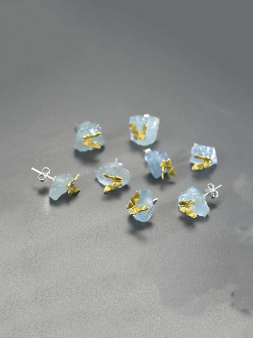 LOLUS 925 Sterling Silver Natural aquamarine butterfly creative handmade  Artisan Stud Earring 2
