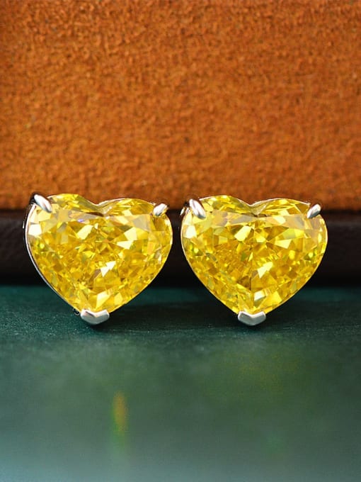 yellow 925 Sterling Silver High Carbon Diamond Heart Dainty Earring