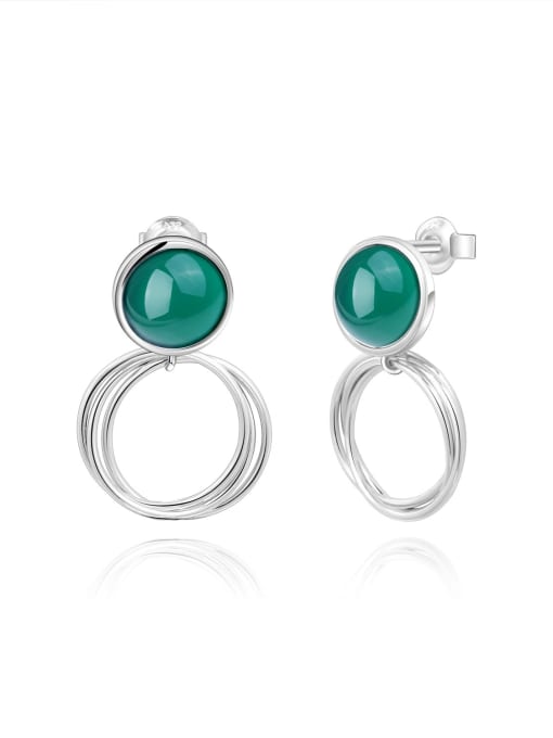 Green Agate Earrings 925 Sterling Silver Natural Stone Geometric Minimalist Drop Earring