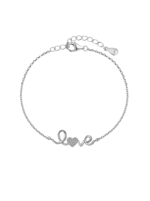 DY150288 S W WH 925 Sterling Silver Cubic Zirconia Heart Dainty Link Bracelet