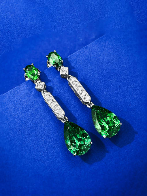 E267 white gold+ Green 925 Sterling Silver High Carbon Diamond Water Drop Luxury Cluster Earring