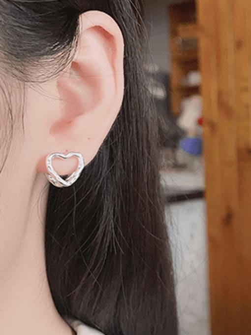 TAIS 925 Sterling Silver  Hollow  Heart Vintage Huggie Earring 1