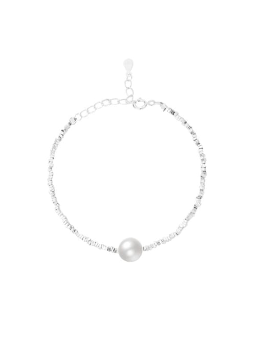 YUANFAN 925 Sterling Silver Imitation Pearl Geometric Minimalist Handmade Weave Bracelet