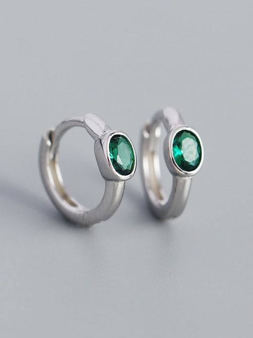 Platinum (green stone) 925 Sterling Silver Cubic Zirconia Geometric Minimalist Huggie Earring