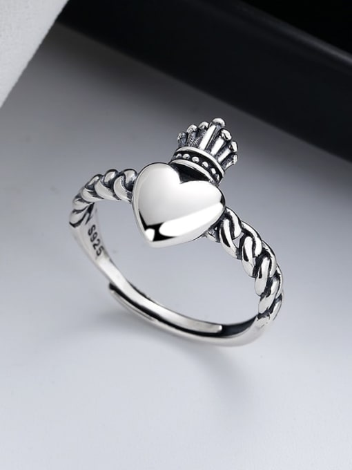 TAIS 925 Sterling Silver Crown Heart Vintage Band Ring 3