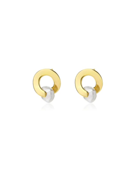 YUANFAN 925 Sterling Silver Imitation Pearl Geometric Minimalist Stud Earring 0