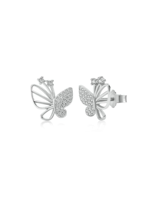 Platinum YC1D0250 925 Sterling Silver Cubic Zirconia Hollow Butterfly Dainty Stud Earring