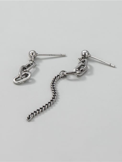 Buckle asymmetric Earrings 925 Sterling Silver Asymmetrical tassel Trend Threader Earring