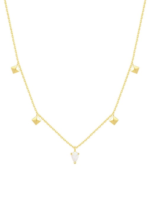 A3577 Gold 925 Sterling Silver Opal Geometric Dainty Necklace