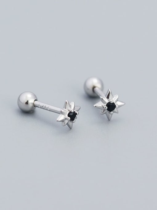 Platinum (black stone) 925 Sterling Silver Enamel Geometric Minimalist Stud Earring