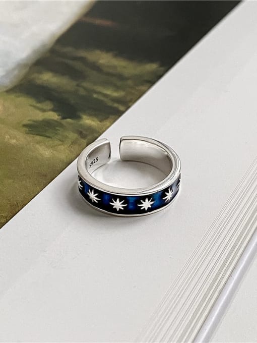 blue 925 Sterling Silver Enamel Star Vintage Band Ring