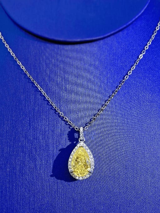 yellow 925 Sterling Silver High Carbon Diamond Water Drop Luxury Necklace