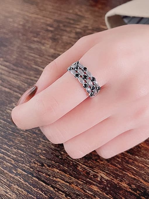 TAIS 925 Sterling Silver Cubic Zirconia Geometric Vintage Band Ring 1
