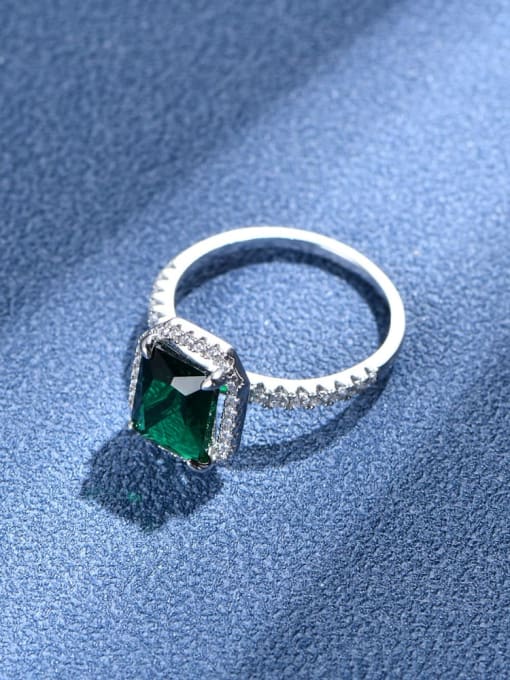 green 925 Sterling Silver Cubic Zirconia Geometric Luxury Band Ring