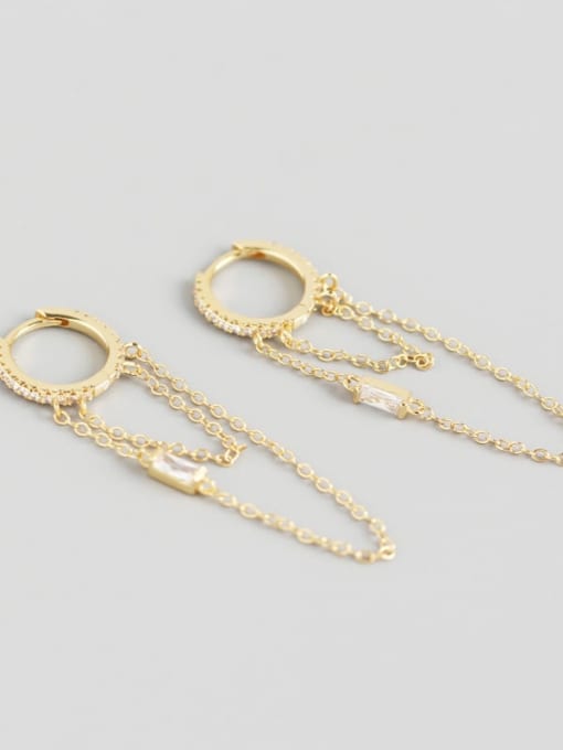 Golden 925 Sterling Silver Tassel Chain Minimalist Huggie Earring