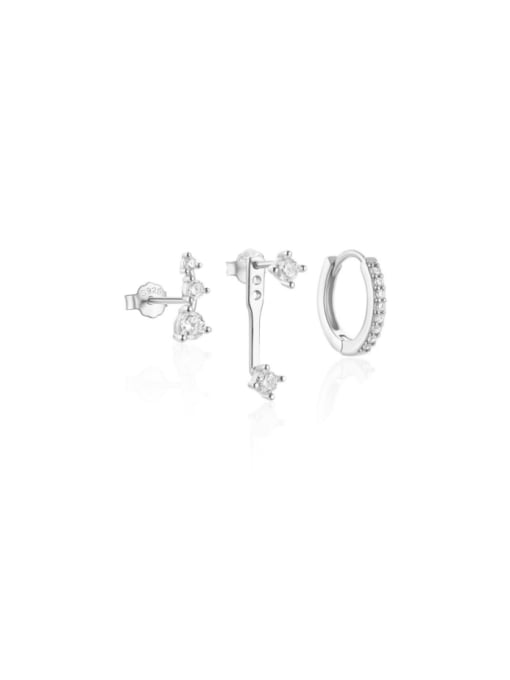 3 pieces per set in platinum  5 925 Sterling Silver Cubic Zirconia Geometric Dainty Huggie Earring