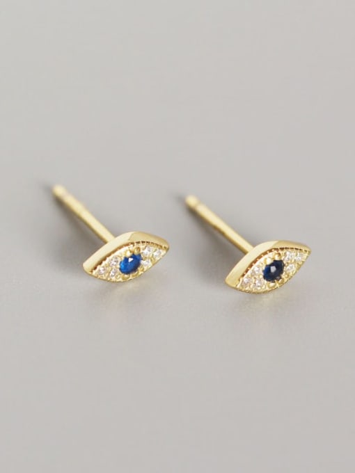 Gold 925 Sterling Silver Rhinestone Blue Evil Eye Trend Stud Earring