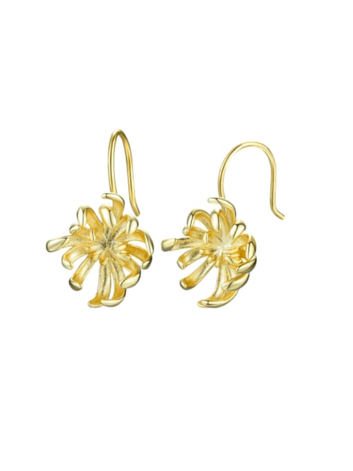 Gold (LFJB0281A) 925 Sterling Silver Flower Artisan Hook Earring